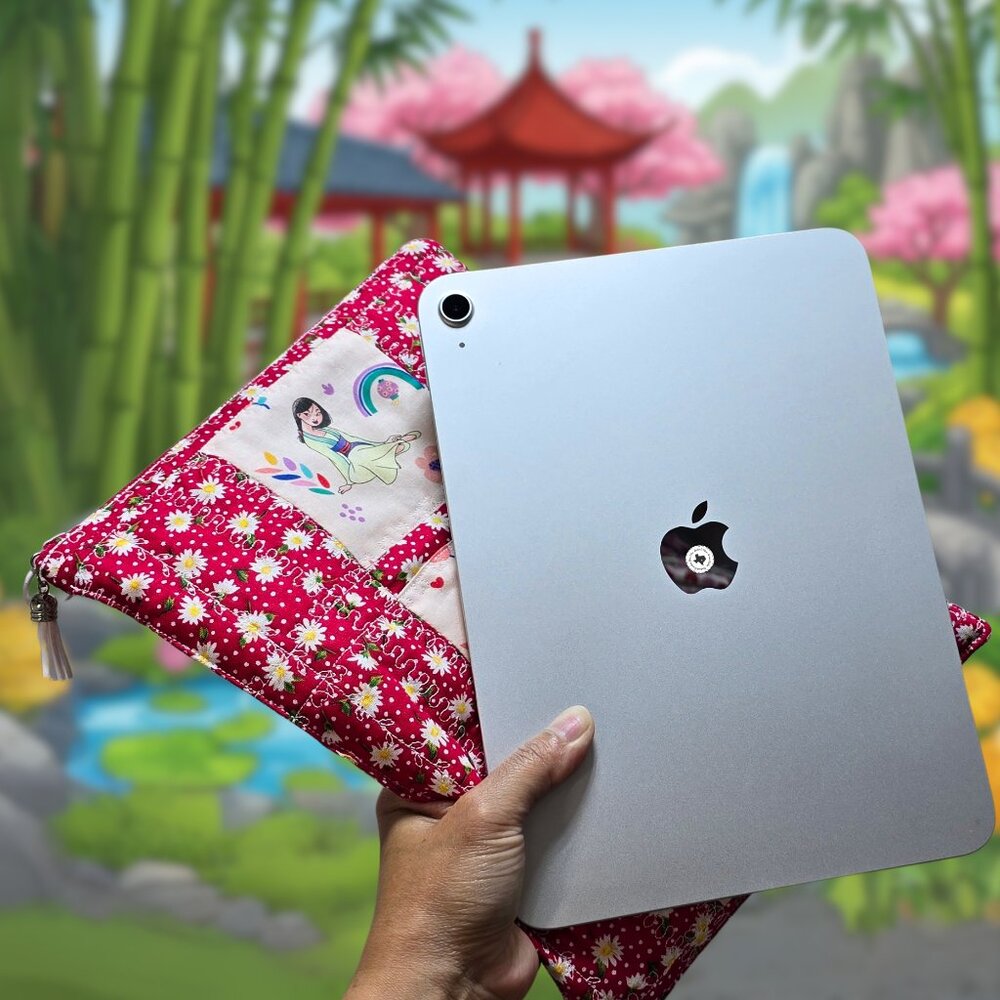 Handmade One-in-a-kind Quilted Mulan Zipper Sleeve for iPad ebook journal